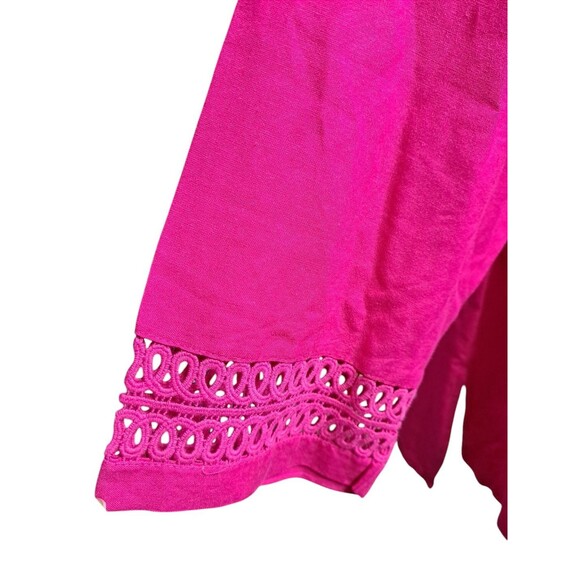 EY Boutique Linen Top Womens 2X Open Front Blazer Tunic Pink Embroidered Sleeves - Picture 2 of 8